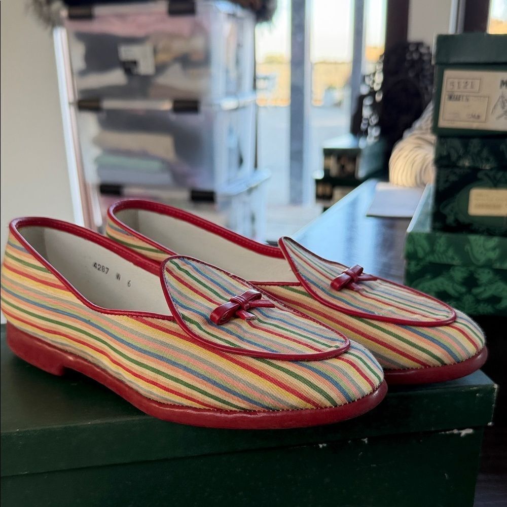 Italian Shoemakers Colorful Striped Flats with Red Accents